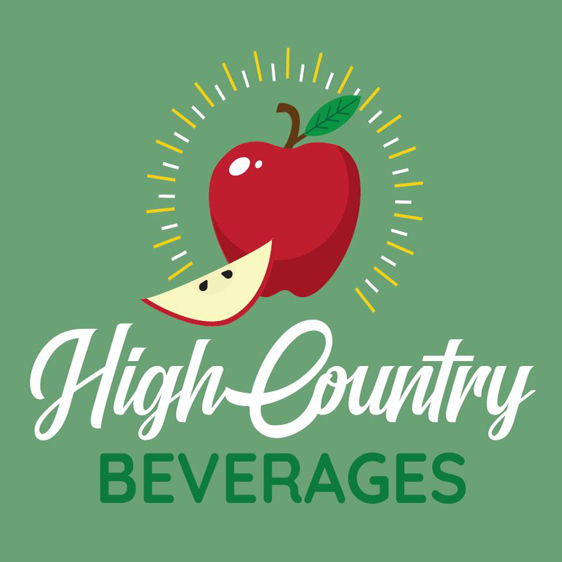 "High Country Beverages" logo, featuring an apple for its apple-infused water